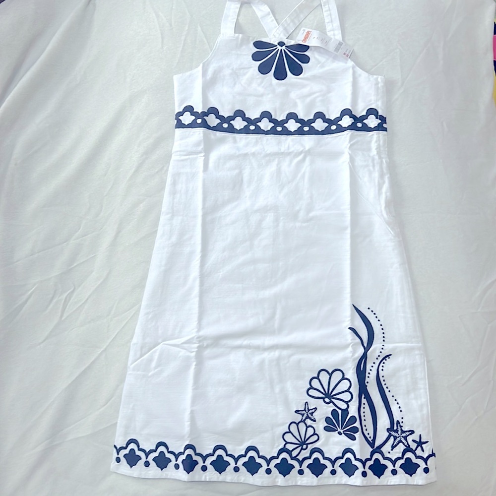NWT GYMBOREE summer dress with embroidered trim, shells, and underwater scene